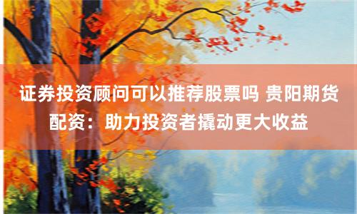 证券投资顾问可以推荐股票吗 贵阳期货配资：助力投资者撬动更大收益